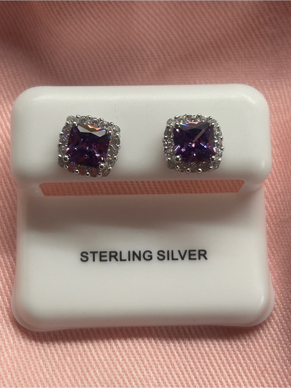 Sterling Silver Amethyst-Color Halo Stud Earrings